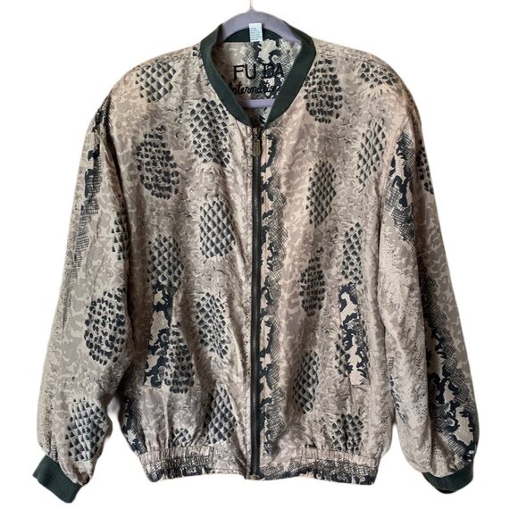 Fuda International Womens 100% Silk Bomber Jacket Animal Print Snake Size M - Picture 1 of 6